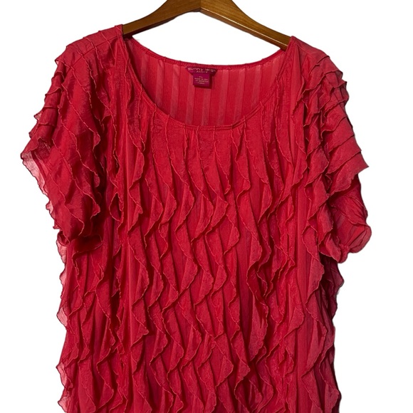 Pink Ruffle Short Puff Sleeve Blouse Shirt Women’s - Picture 2 of 12